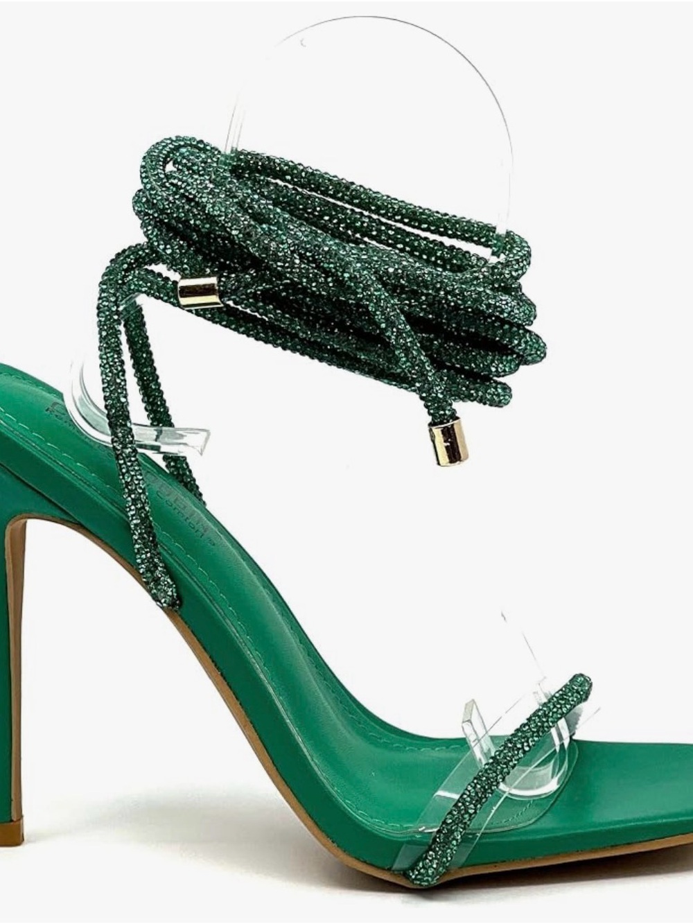 Cape Robbin Green Crystal Lace-Up Stiletto Heels